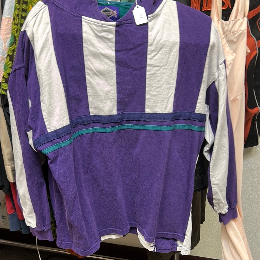Purple and White Striped Hoodie